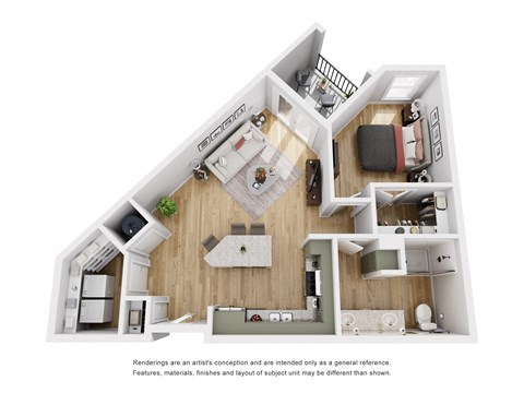Floor plan for 1 bed, 1 bath, 775 sqft